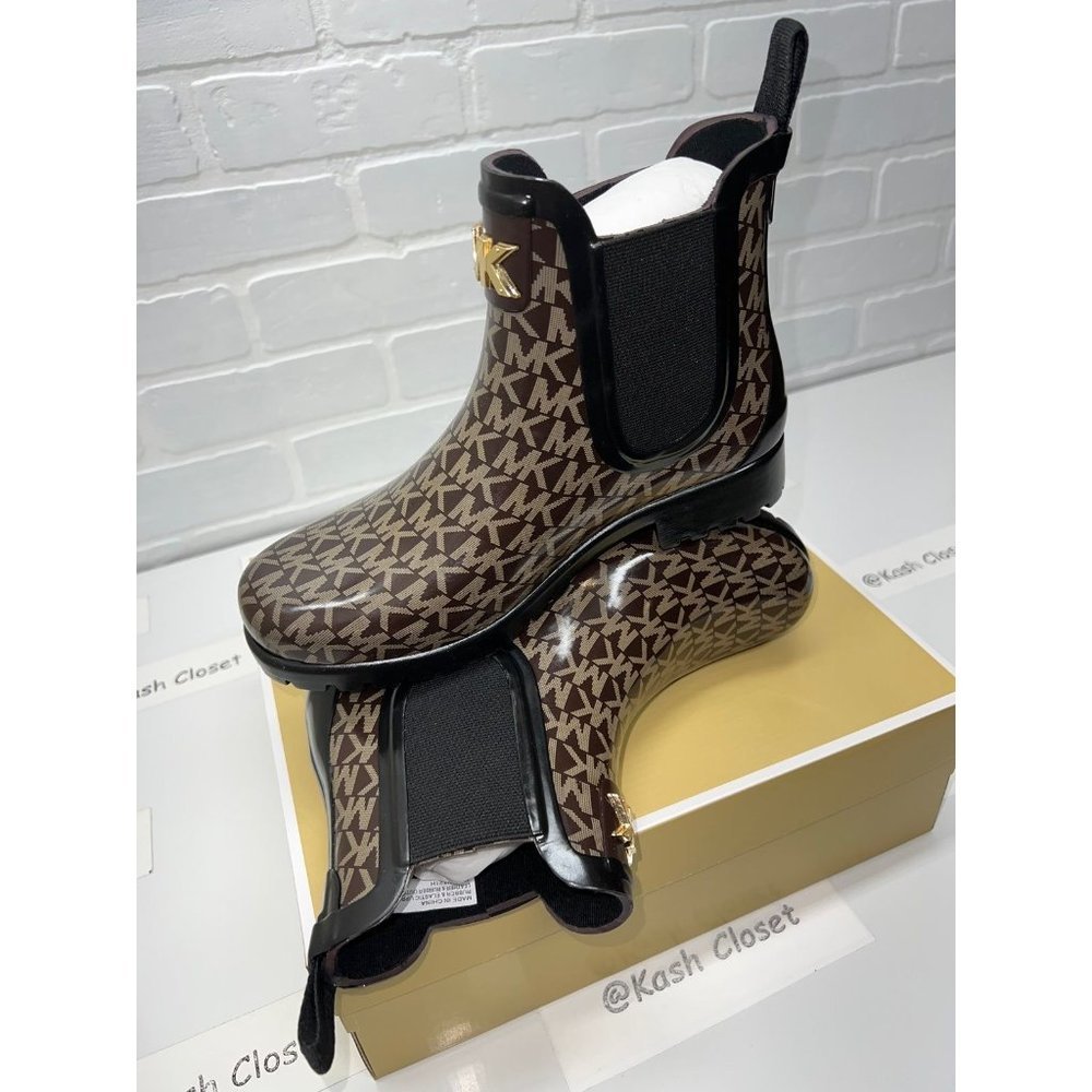 New Michael Kors Sidney Rain boots black brown - Picture 9 of 10